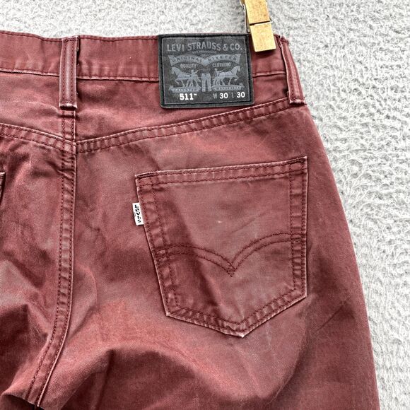 Levis 511 Jeans 28 x 29* Burgundy Slim Straight Classic Denim Cotton Pants Men's - Picture 14 of 16